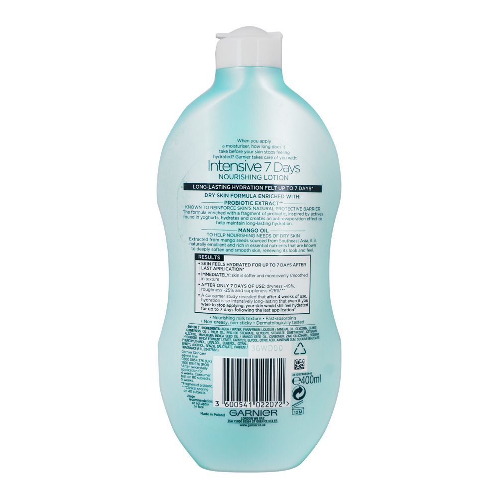 Garnier Body Intensive 7 Days Nourishing Body Lotion, For Dry Skin, Probiotic Extract + Mango Oil, 400ml