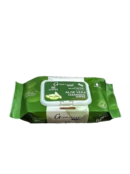 Glamorous Face Cleansing Makeup Remover Wipes Aloe Vera Large 60 Pieces