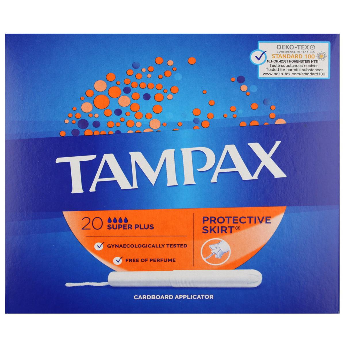 Tampax Super Plus Tampons Cardboard Applicator Portective Skirt - 20 Tampons