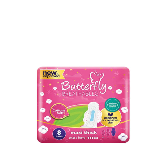 BUTTERFLY MAXI THICK EXTRA LONG COTTONY SOFT 8 PADS MULTI