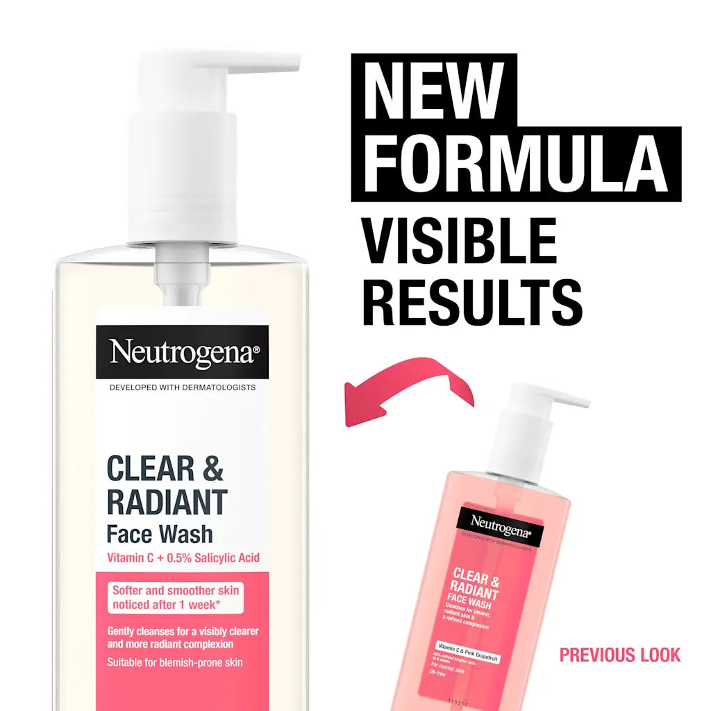 NEUTROGENA CLEAR & RADIANT FACE WASH  200ML  NEW PACK
