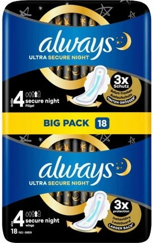 ultra Secure Night Pads With Wings - Size 4