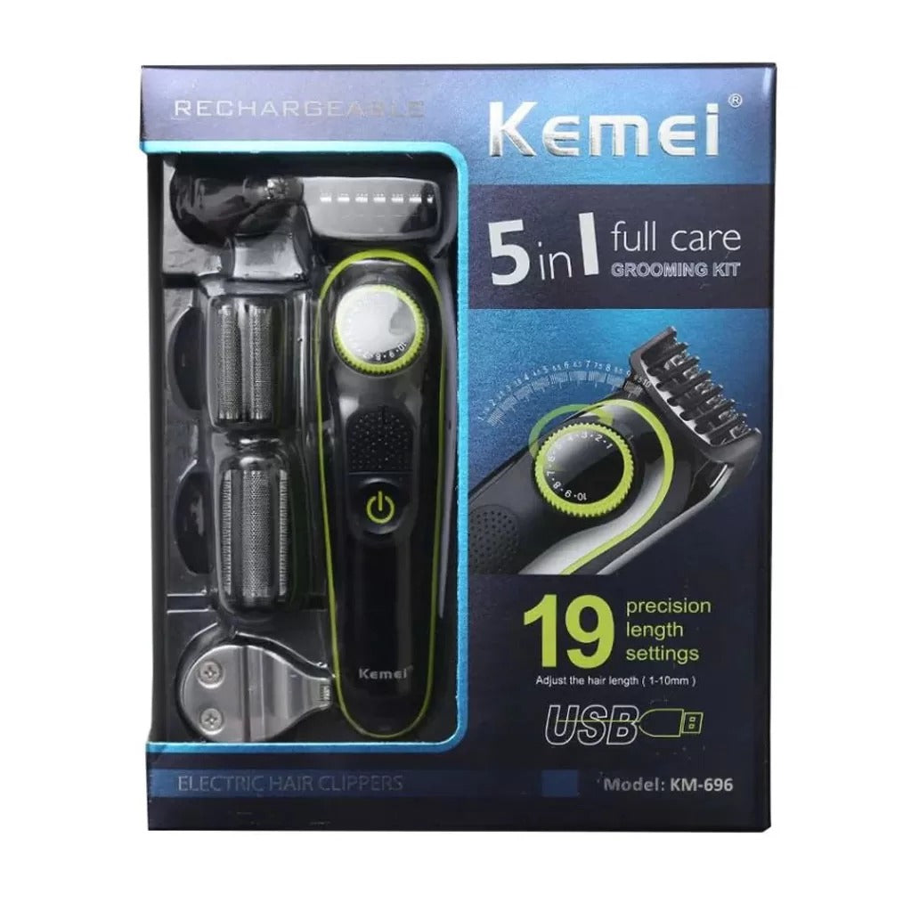 Kemei KM-696 5-in-1 Multifunction Electric Hair Cutting Machine Professional Men Hair Trimmer USB Rechargeable Hair Styling Tools