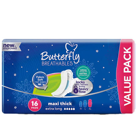 Butterfly Breathable Maxi Thick Sanitary Pads, Extra Long